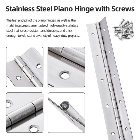 Heavy Duty 36 Inch Piano Hinge 0.060 Inch Stainless Steel 304 Continuous Hinge With Holes Includes Screws For Cabinet Doors DIY