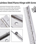 Built Like A Tank Stainless Steel Piano Hinge With Wide Pre Drilled Spacing 48 Inch continuous hardware with included screws.