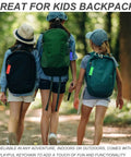 Children with backpacks featuring Mini LED Flashlight Keychain 24 Pack Bulk Assorted Colors for Hiking Camping Parties Night Reading.