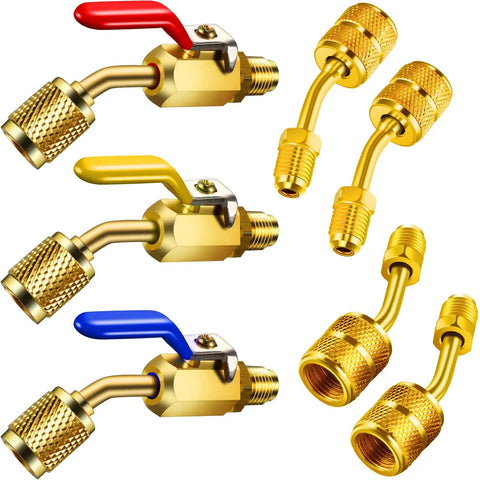 7 Piece DIY Friendly Air Conditioning Refrigerant Valve And Adapter Kit For HVAC R410A R134A R12 R22 1/4 Inch Fittings