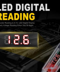 5-90V Digital LED Circuit Tester With Voltage Display Auto Bidirectional Light Tester Extended Spring Wire And Probe For Cars Trucks RVs And More Easy Read Electrical Voltage Checker For Vehicle Troubleshooting showing LED digital reading 12.6V