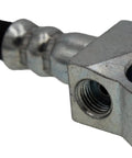 Close-up of rear center brake hydraulic hose for Ford models showing metal connector and EPDM rubber core.