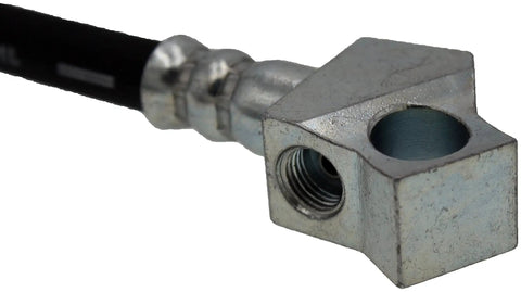 Close-up of rear center brake hydraulic hose for Ford models showing metal connector and EPDM rubber core.