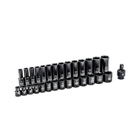 Beefy 29 Piece 3 8 Inch Drive 6 Point Impact Socket Set With Standard And Deep Sockets Metric And SAE Chrome Molybdenum Alloy Steel
