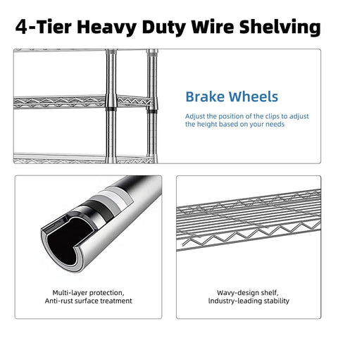 Hella Sturdy Four Tier Storage Shelving Unit With Rock Solid Carbon Steel Build And No Sweat Assembly For Kitchen Office Or Mudroom Holds Heavy Loads Up To 1000 Lbs Nifty Wire Organizer Rack In Clean Chrome Look