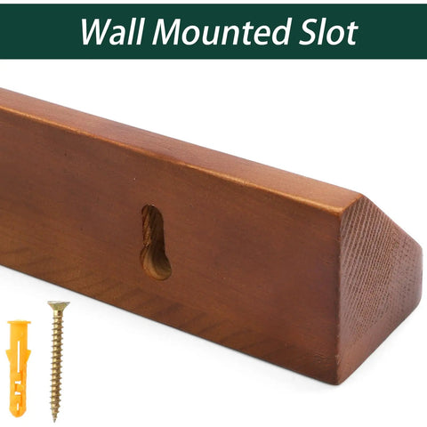 Wall mount slot of Solid Wood Golf Ball Display Case With Walnut Finish, includes screw and anchor for secure installation.