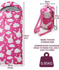 Bright Pink 3 Season Kid Friendly Sleeping Bag For Camping And Backpacking Lightweight And Waterproof With Carry Bag Perfect For Hiking Outdoor Travel Boys And Girls Cozy All Weather Sleep Gear displayed with dimensions and weight