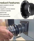 4-inch magnetic dust-collection connector with flex cuff for woodworking shop vacs