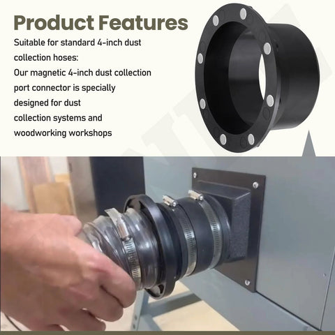 4-inch magnetic dust-collection connector with flex cuff for woodworking shop vacs