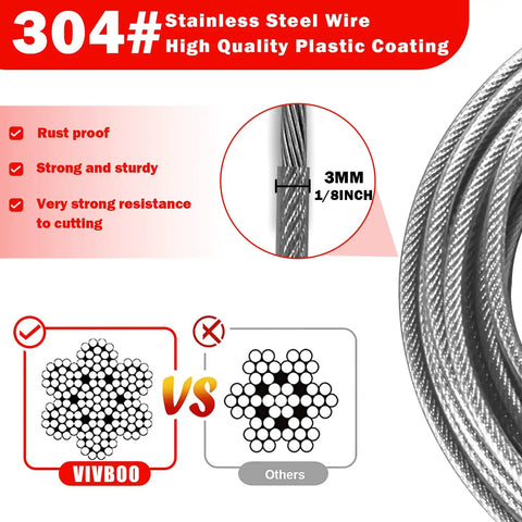 3Mm Stainless Steel Security Cable For Luggage And Bike Locks Go To Double Loop Flexible Wire Rope 4Ft 6Ft 10Ft 15Ft Black 2 Pack Heavy Duty Cable Lock Wire with plastic coating and rust resistance features