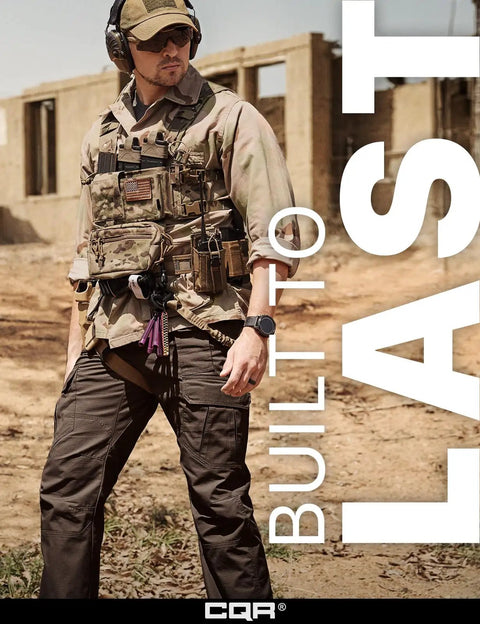 Man wearing Men's Tactical Ripstop Cargo Pants With Water Resistant Duratex Fabric, Lightweight EDC And Hiking Pants, outdoors