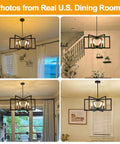 Height Adjustable Matte Black Chandelier Six Light 25 Inch Modern Industrial Dining Room Pendant Light in various dining rooms.