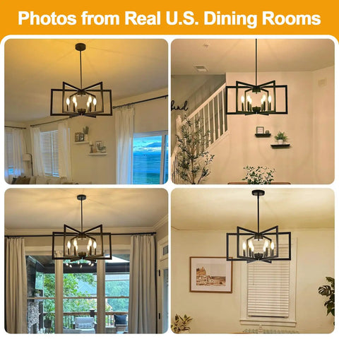 Height Adjustable Matte Black Chandelier Six Light 25 Inch Modern Industrial Dining Room Pendant Light in various dining rooms.