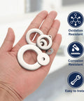 Top Shelf M6 Flat Washers 304 Stainless Steel 120 Pack 6mm ID 10mm OD in hand, showcasing heavy duty washers for outdoor projects.
