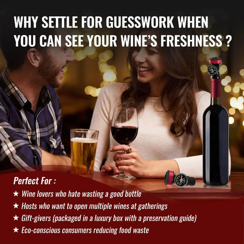 Wine Vacuum Sealer With Real Time Pressure Gauge And Hand Pump, Reusable Bottle Stoppers For Red And White Wines, Airtight Seal Keeps Your Wine Fresh Way Longer on wine bottle