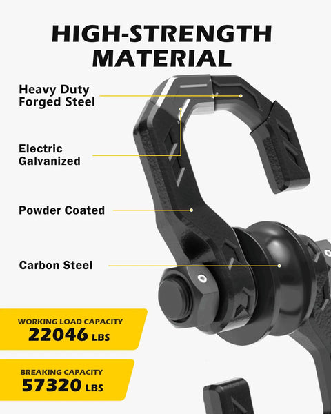 Separate D Ring Shackle With Pulley Block Snatch Block Three Quarters Inch Easy Open Off Road Recovery Set Built For Tough Jobs Beefed Up Heavy Duty 26 Ton Breaking Strength Ideal For Tow Trucks And Vehicle Recovery Black, forged steel