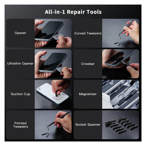 Ultimate 180 In 1 Ratchet Wrench Set With Precision Phillips And Torx Bits For Mobile Phone And Computer Repair, Plus Magnetic Screwdriver Kit showing phone repair tools