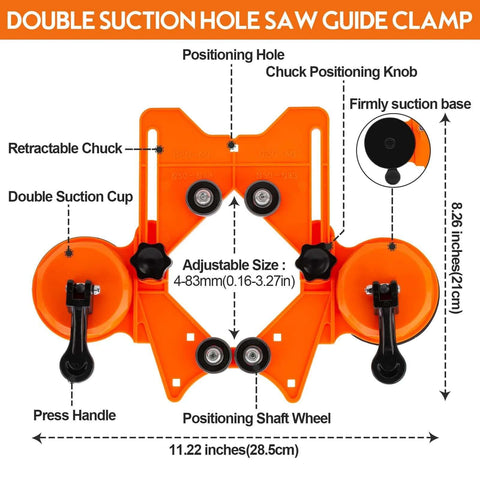 THINKWORK orange hole saw guide jig with double suction cups and adjustable 4–83 mm opening for tile drilling