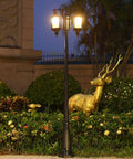 Top Shelf Dual Head Outdoor Led Street Light With Slick Water Wave Glass And Heavy Duty Aluminum Pole illuminating garden decor.