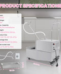 Heavy Duty Restaurant Oil Filter Machine 55L Capacity With 3 Stage Purification System shown with dimensions and specifications.
