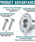 Heavy Duty 120 Pack T Nuts With 360 Hex Machine Screws 3/8 x 16 Thread 7/16 Inch Wide Galvanized Carbon Steel Rust Resistant Hardware showcasing screw fixing and anti-spin design.