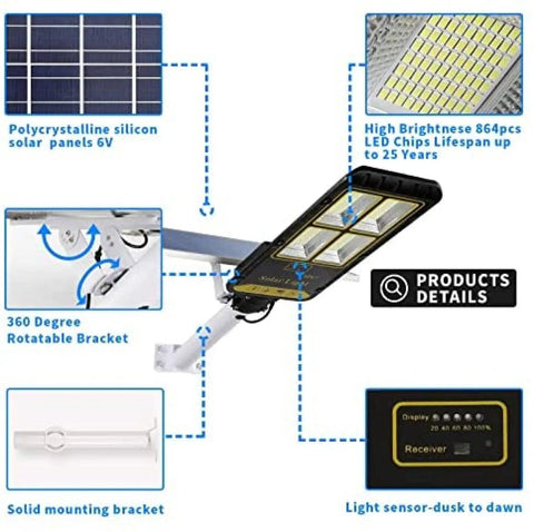 Outdoor Solar Flood Lights With Motion Sensor detailed view, showing solar panel, LED chips, and mounting bracket.