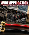 Heavy Duty 2AWG Battery Power Cables Set With Pure Copper Lugs And Connector Clamps For 12V 24V Cars Trucks Boats RV Plus Straight Up Reliable Electrical Hookup Everyday in use with multiple battery applications.