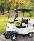 Adult Electric Mobility Scooter With Hecka Powerful 800W Brushless Motor Zooming At 12Mph Featuring Slick Adjustable Seat and Handle Plus Sweet Cargo Trunk For Zero Hassle All Terrain Commuting Rides In White With Long Range Lithium Cell Pack, parked on a path in a park.