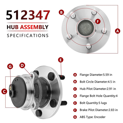 Pair Rear Wheel Bearing And Hub Assembly For Mazda 3 2004 To 2013 And Mazda 5 2006 To 2017 specifications illustration