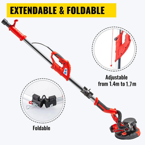 Drywall Sander Workhorse 750W With 800 To 1750 RPM Variable Speed Foldable Sheetrock Design Telescoping Handle