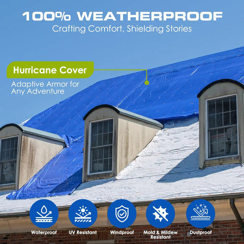 20X25 Waterproof Multi Purpose Blue Tarpaulin Tarp on roof for weatherproof protection against rain rust and sun rot UV resistant