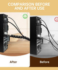 Spiral Cable Wrap 10ft Cable Sleeve before and after use, showing organized cords with flexible cable management.
