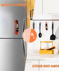 Ultra Fast Instant Read Meat Thermometer with magnetic stand on fridge and kitchen hook, foldable probe visible