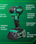 18V MultiVolt Brushless Impact Driver Kit With 2 Batteries Charger Quick Change Quarter Inch Chuck Compact High Torque