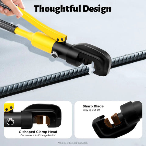 Heavy Duty 13 Ton Manual Hydraulic Rebar Cutter For Copper Wires And Cables Up To 22mm With Box showing C-shaped clamp head and sharp blade.