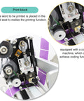 Close-up of the coding mechanism on the Automatic Flat Labeling Machine With High Speed Printer Desktop Conveyor Labeler.