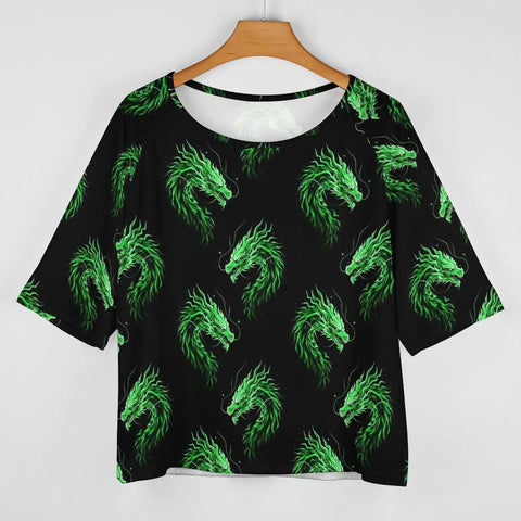 Cool Women Dragon Fire Art Tee With Boat Neck Loose Fit Short Sleeve Breathable Polyester Blend For Daily Wear