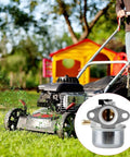 Law mower in use on grass with Carburetor With Air Filter Cleaner And Primer Base Fits Briggs And Stratton 498170 inset