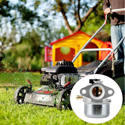 Law mower in use on grass with Carburetor With Air Filter Cleaner And Primer Base Fits Briggs And Stratton 498170 inset