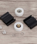 22mm Greenhouse Door Wheel Replacement Kit For Sliding Doors, Super Smooth Roller Set For Halls Style Greenhouses, components displayed
