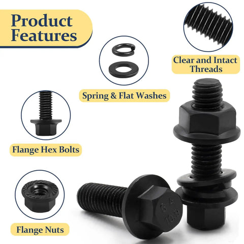 M8-1.25 Flange Bolt Kit 160-Piece With 8mm Bolts, Serrated Flange Nuts, Washers, Alloy Steel Black Oxide Finish, Full Thread