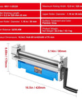 Slip Roll Machine With 12.6 Inch Forming Width For 20 Gauge Metal showing dimensions and features in red text overlay