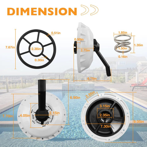 Dimensions of Top Valve Assembly For 2 Inch HiFlow Multiport Diverter Pool Filter Plug And Play Valve Kit with spring and seal.