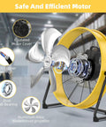 20 Inch Industrial Drum Fan Pushing 4650 Cubic Feet High Velocity Air Through Four Speed Settings Built Like A Tank For Portable Warehouse And Garage Cooling with aluminum blade and motor details.