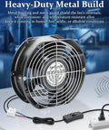Beefy 110V 120V Axial Fan With Dual Ball Bearings And Switch, metal frame, 172mm x 150mm x 51mm, for greenhouses and server rooms.