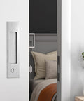 Pocket Door Hardware With Lock Privacy Recessed Edge Pull In Brushed Nickel For Smooth Quiet Sliding Doors Flush Mount Handle Kit With Durable Easy Install Design on white pocket door