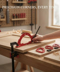 Seven Piece Aluminum Corner Radius Template Kit For Precision Woodworking, demonstrating accurate arc layout on wood.