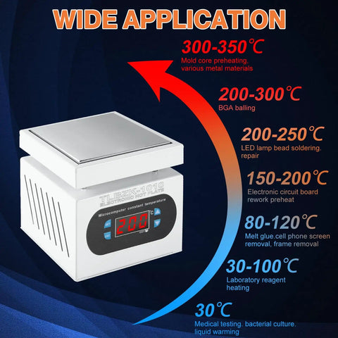 350W 110V Soldering Station Hot Plate With LED Microcomputer Control Preheat Rework Heater 100x100mm Aluminum Plate display