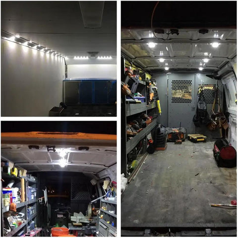 12V 40 LED 2835 Van Interior Light Kit lighting up van ceiling with project lens waterproof for LWB vans and trailers