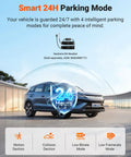 SUV parked with Beast 4K Front, 2.5K Interior, 1080P Rear Dash Cam With Triple STARVIS 2 Sensors, showcasing smart 24H mode.